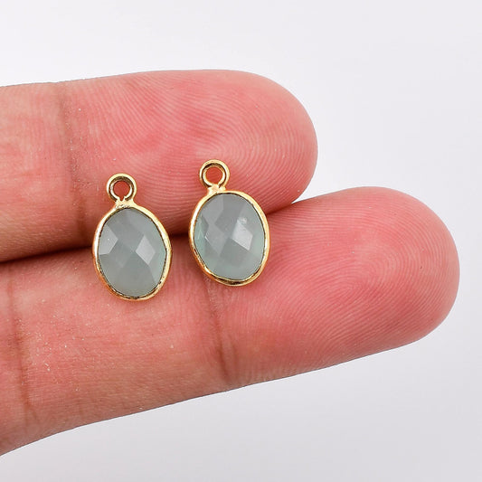 Aqua chalcedony 6x8mm Oval Bezel connector,Chalcedony Gold Plated bezel,Aqua chalcedony Bezel,Gold Vermeil Bezel,jewelry Gold-Filled bezel