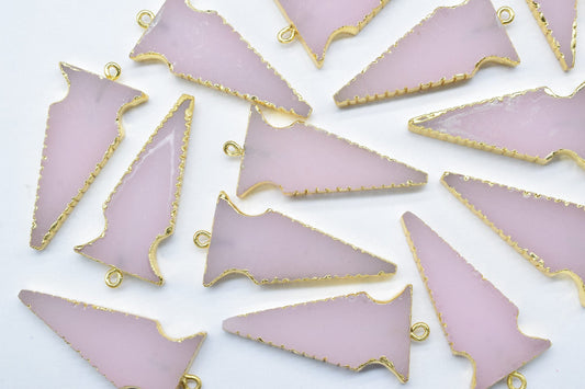 Rose Quartz Arrowhead Pendants,Handmade Pendants,Necklace Connectors,Spear Head Jewelry,Gemstone Electroplated Charms,Single Bail Connectors
