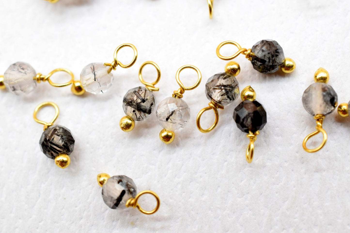 Black Rutilated Single wire wrapped Beads,Earring Components,Gold Plated Wire Wrapped Beads,Rutilated Faceted Beads,Rutile Dangle Beads,Gift