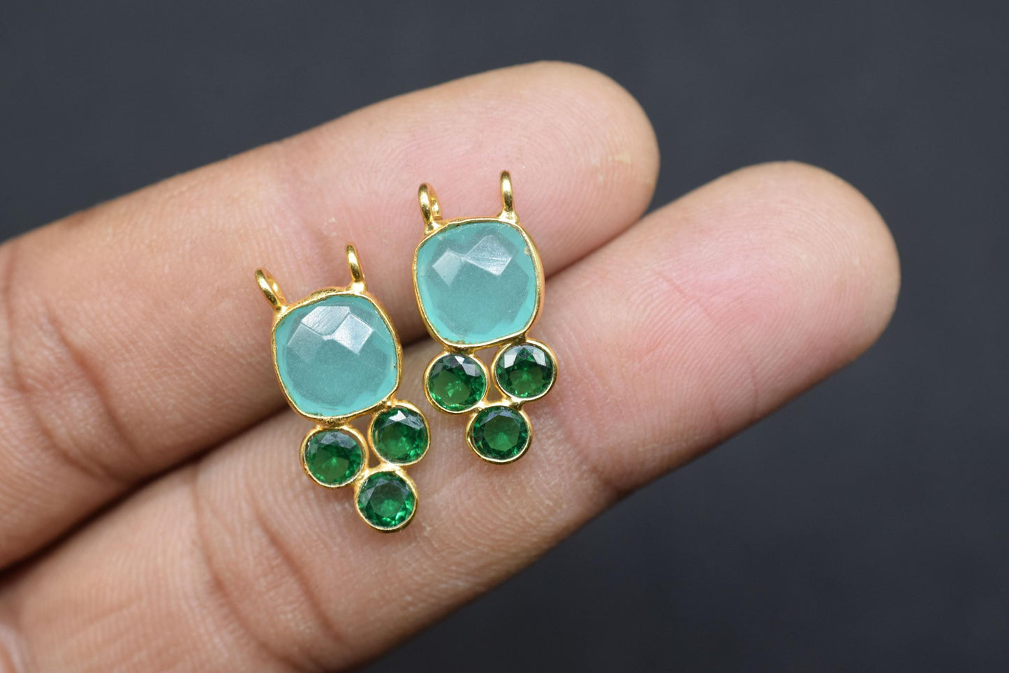 Aqua Chalcedony 8mm Cushion shape Bezel charms,Aqua Chalcedony Pendant,Aqua Gemstone connector,Aqua Jewelry,Cubic zirconia Bezel charm,p001