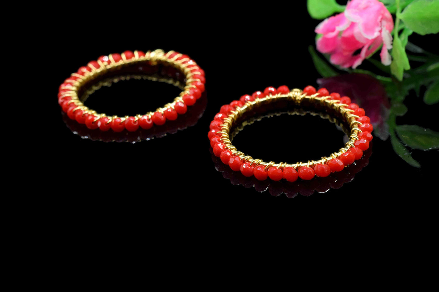 Red Coral Wire Wrapped Dangle Connectors,Circle Pendant Component,Handmade Earrings,Beaded Hoops Earring,Finding Component Red Coral Jewelry