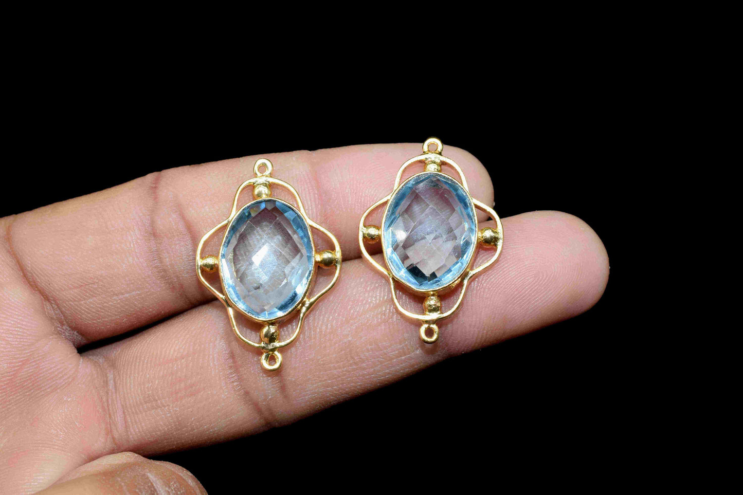 Sky Topaz Bezel Connectors,Sky Topaz Oval Shape Connectors,double bail connnector,Handmade Gemstone Bezel,Topaz jewelry making charm,Gift