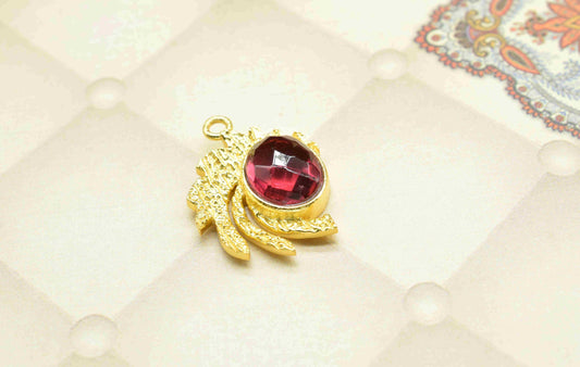 Pink Tourmaline Pendant , Gemstone Handmade Pendant , Bulk Gemstone Pendant , Gold Plated Connectors ,Single Bail Gemstone Connector Charm