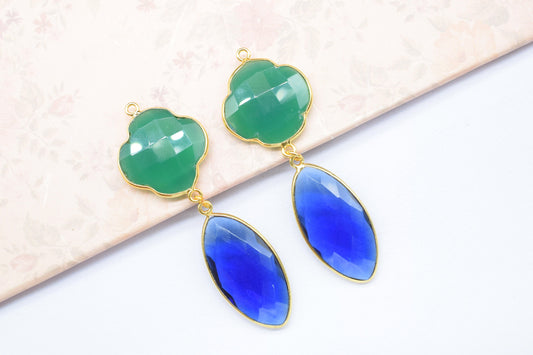 Green Onyx Bezel Charms Connector/Iolite Connector Jewelry/Earring Connector/Station Bezel Link Pendant/Handmade Jewelry/Women Jewelry/Gift