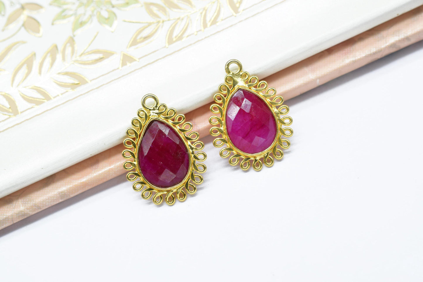 Natural Ruby 10x14mm Teardrop Charms,Gemstone Pendant,Handmade Jewellery Connector,Single Bail Pendant,Ruby Bezel Charms,Necklace Pendant
