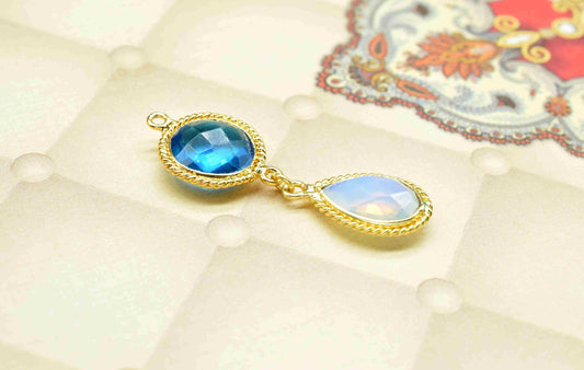 Blue Topaz Pendant Charms , Opalite Dangle Earring Component , Multi Gemstone Dangle Earring , Component Jewelry , B'day Gift