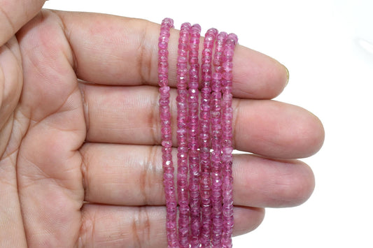 Pink Sapphire faceted Beads,pink Rondelle beads,Sapphire beads,Precious gemstone beads,pink color beads,3 to 4 beads,jewelry making beads