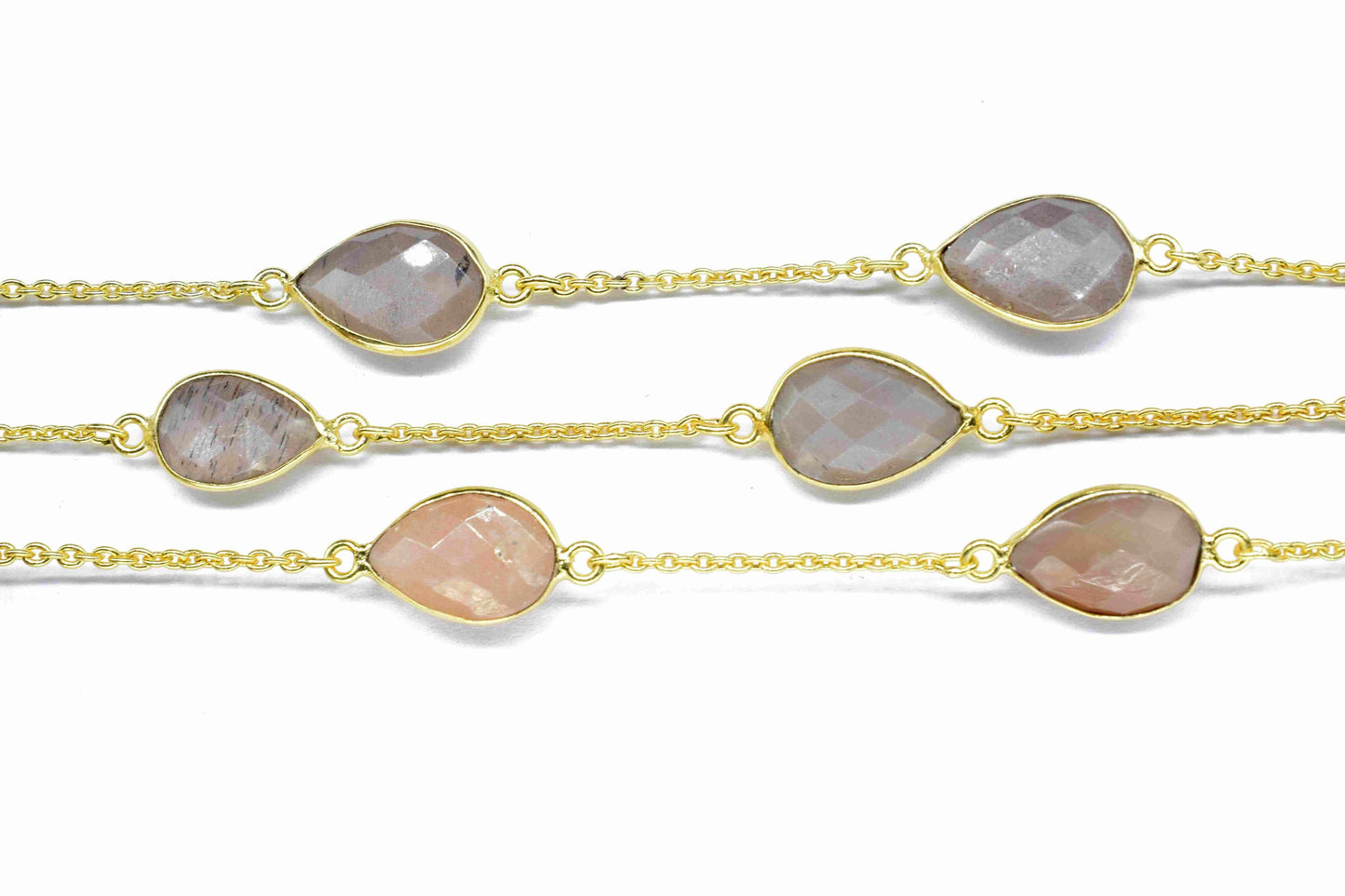 Peach Moonstone 8x12mm Pear Shape Bezel Chain,Peach Moonstone Faceted Chain,Handmade Bezel Link,Peach Moonstone Jewelry,Jewelry Making Chain