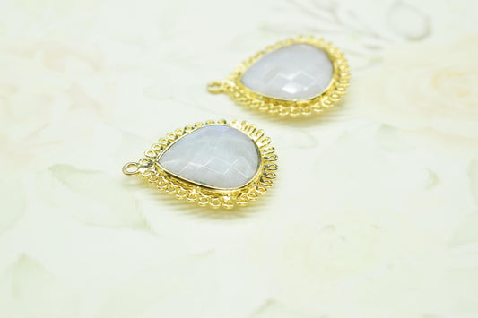 Moonstone 20mm Heart Bezel Charms,Gemstone Brass Component,Single Bail Pendant,Handmade Jewellery Connectors,Wholesale Jewelry,Bday Gift