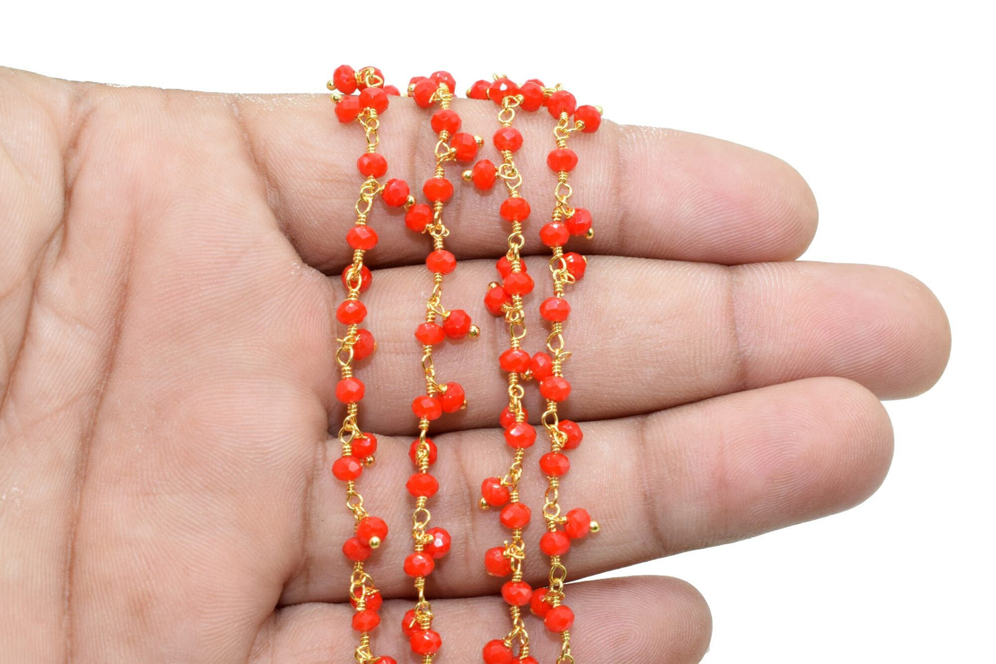 Red coral Cluster Rosary Chain,Handmade Jewelry Making Wire Wrapped Beaded Chain By Foot For Necklace,Exceptional Coral CLUSTER Rosary chain