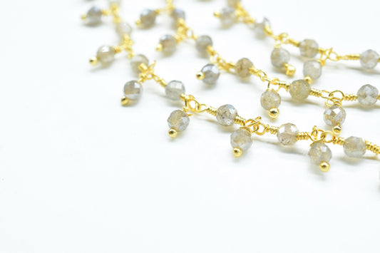 Labradorite Cluster Rosary Chain,Wire Wrapped Necklace Chain,Labradorite Coted Beads Dangling Chain,Gemstone Rosary Chain,Handmade Jewelry
