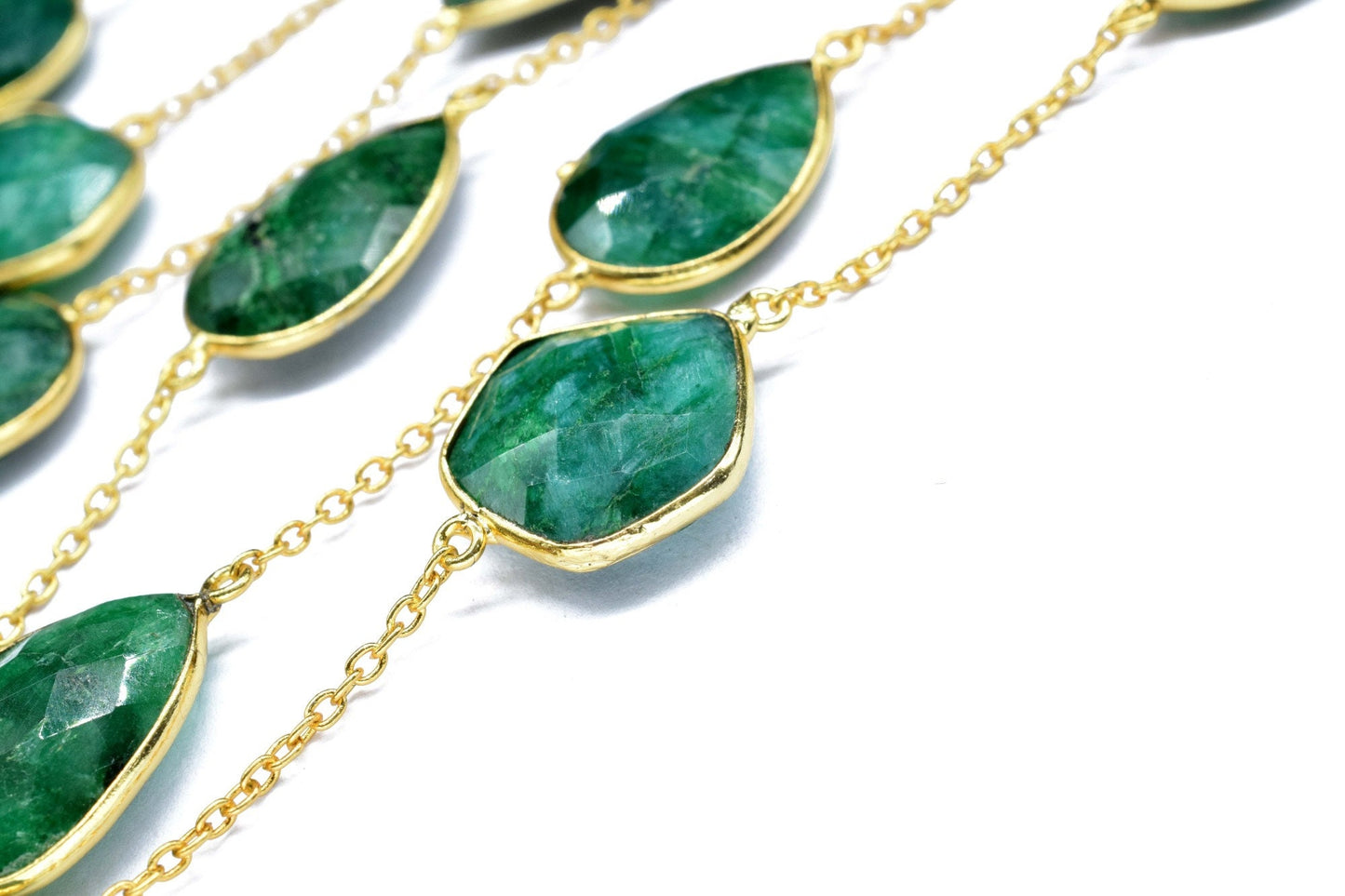 Emerald Faceted Bezel Chain Connector, Emerald Bezel Chain, Free Size Gemstone Connector,Jewelry Making Chain,Handmade Emerald Bezel Jewelry
