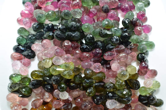 Multi Tourmaline Briolette,Multi Tourmaline teardrop,Watermelon Tourmaline Faceted TearDrop,Tiny Accent Drop Beads,4x6 to 4x8 teardrop bead