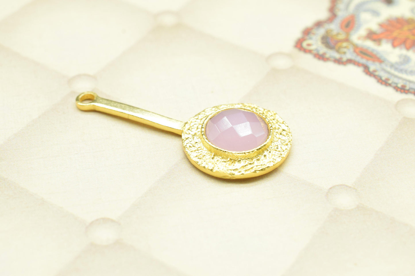 Rose Quartz Pendant , Rose Quartz Gemstone Handmade Pendant ,Single Bail Checker Cut Gemstone Connector, Gold Plated Connectors