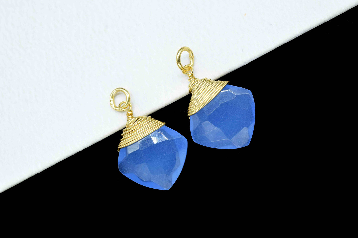 Blue Chalcedony Faceted Square Connectors,Wire Wrapped Gemstone Pendant,loop Connector,Wire Wrapped Necklace,Blue Quartz Jewelry making,Gift