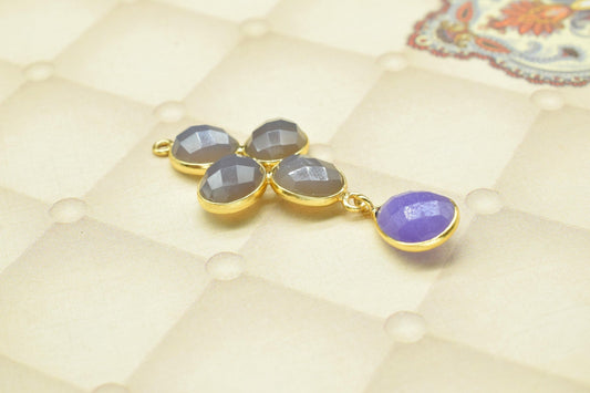 Chocolate Moonstone Earring Connector,Handmade Component Jewelry,Link Connector,lavender Pendant Jewelry,Mixed Gemstone Bezels Pendant Charm