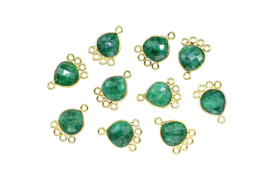 Emerald Heart Shape Pendant/Gold Plated Charms Jewelry/Handmade Connector Jewelry/Connector Charms/Station Bezel Link Supplies/B'day Gift