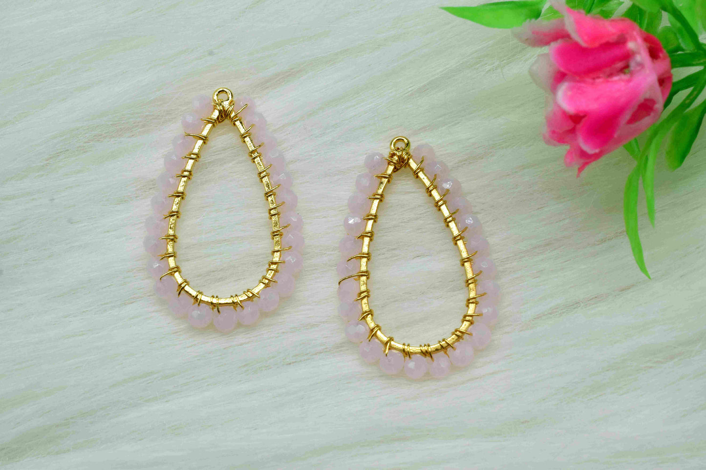 Pink Chalcedony Beaded Earring,Gemstone Components,Handmade Earring,Dangle Earring Components,Findings Earring Components- Connector Jewelry