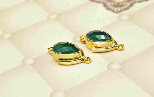 Green Onyx 9x13mm Bezel Connectors,Green Onyx Faceted jewelry making charm,Single bail connnectors,Green Onyx Gemstone Teardrop bezel,Gift