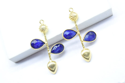 Blue Sapphire Teardrop Faceted Bezel Connector,Blue Sapphire Earring,Jewelery Supply,Blue Sapphire Pendant Charms,Designer Pendants,B'Gifts