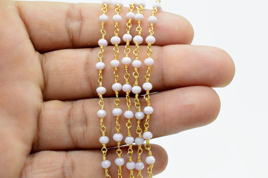 Lavender 3mm Beaded Chain,Lavender Rosary Chains,Lavender Gold Plating Wire Wrap Chain,Lavender Brass chain,Jewelry Making ChainRosary chain