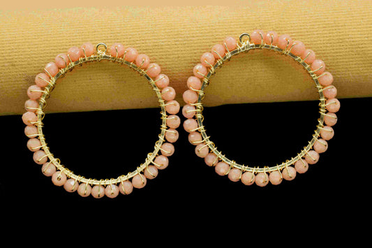Peach Moonstone Wire Wrapped Dangle Connector, Beaded Hoop Earring,Circle Pendant Component,Handmade Earring,Finding Component Peach Jewelry