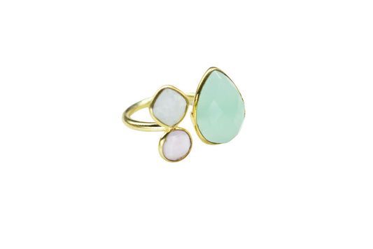 Aqua Chalcedony Ring/Gemstone Ring/Adjustable Ring/Handmade Ring/Gold Plated Ring/Rose Quartz Ring/Bridal Ring//Multi Gemstone Ring/Gift