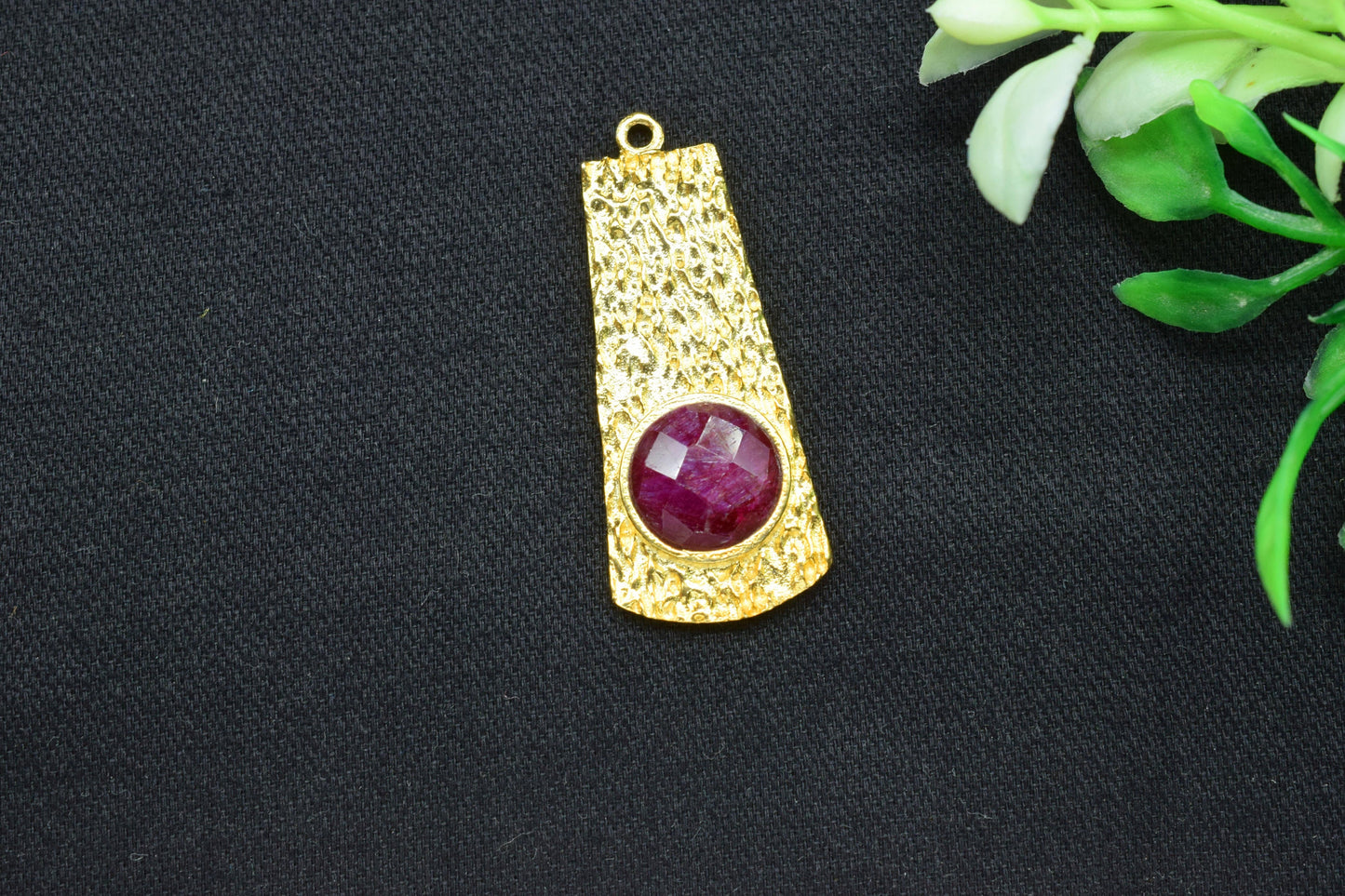 Ruby Pendant , Ruby Gemstone Handmade Pendant , Bulk Gemstone Pendant , Gold Plated Connectors ,Single Bail Gemstone Connector Charm