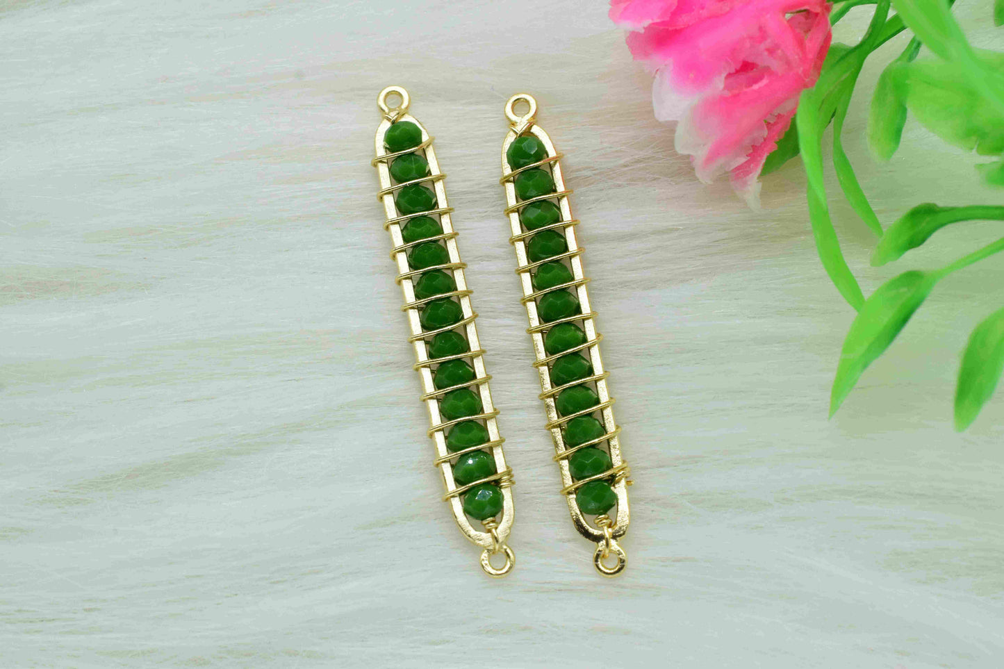 Emerald Beaded Bar Finding Connector, Gemstone Bar Pendant Necklace, Emerald Bar Bracelet,Beaded Bar Findings Component,Emerald jewelry,Gift