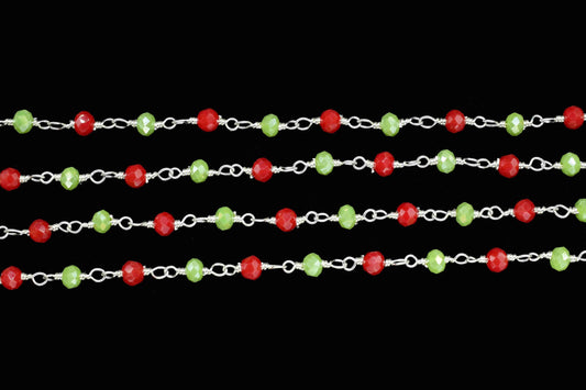 Chrysoprase Quartz Beads Chain,Wire Wrapped Rosary Chain,Multi Stone Coated Beads chain,Handmade Rosary Jewelry Making,Coral Rosary Chain