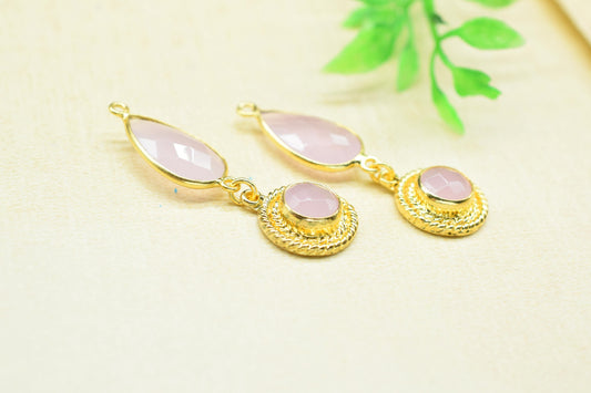 Rose Quartz Bezel Charm /Multi Stone Pendant/Multi Stone Pendant/Station Bezel Link/Handmade Pendant/Rose Quartz Connector/B'day Gift