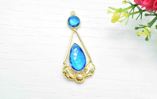 Blue Topaz Gemstone Pendant , Blue Topaz Handmade Pendant , Multi Gemstone Charms , Gold Plated Gemstone Connectors , Summer Collection