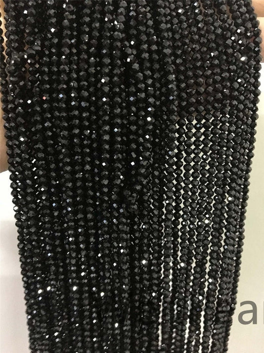 3mm Black spinel Faceted beads,Black spinel Rondelle beads,Black Faceted Beads,Spinel gemstone beads,Micro Faceted beads,tiny beads,13''