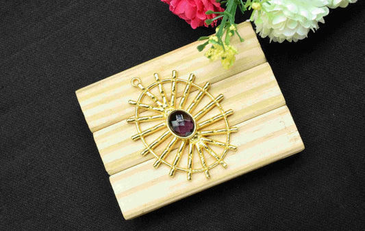 Amethyst Gemstone Component Single Bail Charm, Amethyst Connector Pendant,Finding Gold Plated Connectors ,Pendant Jewelry, Earring Component