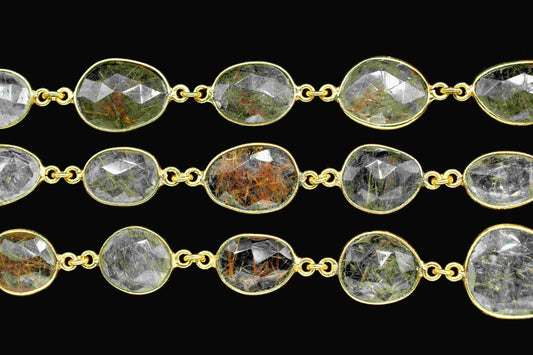 Golden Rutile Connector link Chain, Gold Rutile Bezel Chain, Rutile free Shape Connector Chain, Gold Rutile station handmade link Connectors