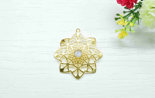 Moonstone Gemstone Component, Single Bail Charm , Moonstone Connector Pendant , Gold Plated Connectors , Pendant Jewelry , Earring Component