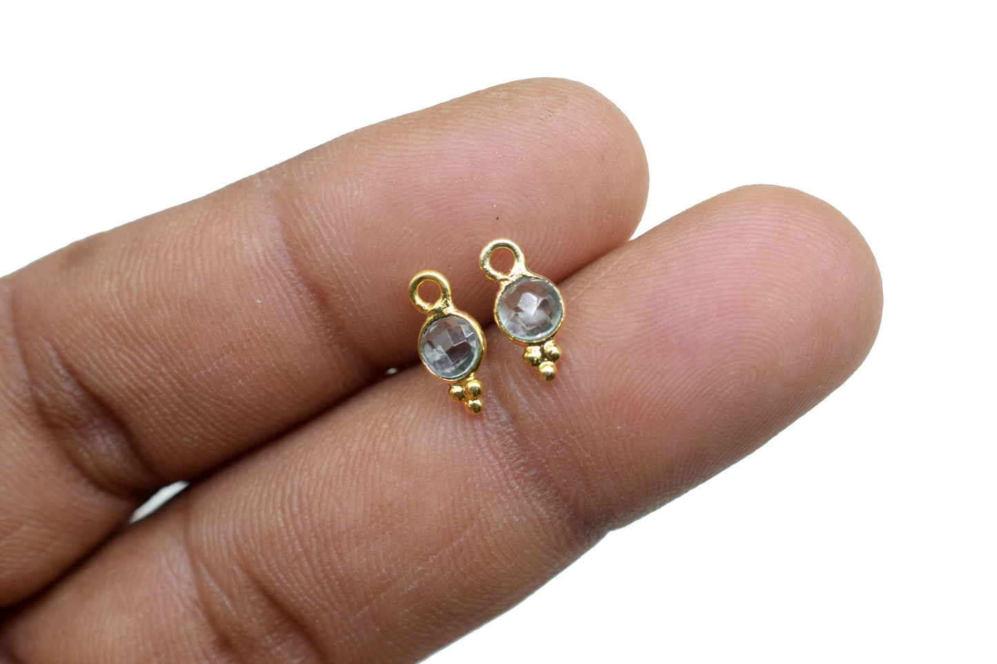 Sky Topaz Charms Connector/Handmade Jewelry/Gold Plated Connector/Tiny Pendant/Sky Topaz Pendant/Round Shape Connector/B'day Gift