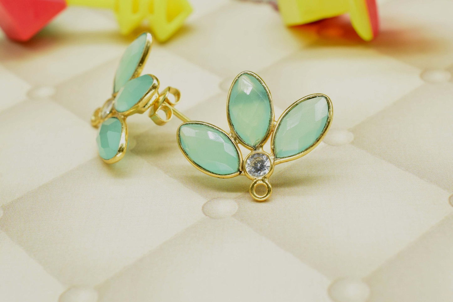 Aqua Chalcedony Stud, chalcedony Connector,Jewelry,Gemstone Ear Post Studs Connector,marquise Shape Earrings Connector,bezel Jewelry,post,