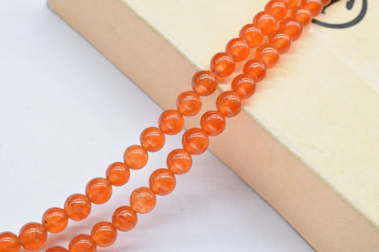 Natural Orange Jade Gemstone Smooth 6mm To 7mm round Shape Beads,Orange Quartz Handmade Strands,Beautiful Orange Jade Smooth Beads Jewelry