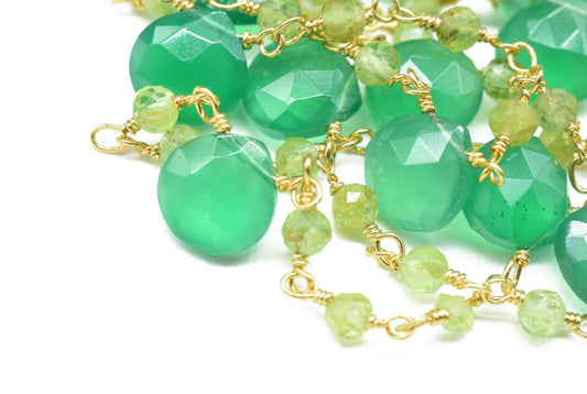 Green Onyx 3mm Rosary Beaded Chain,Green Onyx Heart Shape Rosary Chain,Sold By Foot,GreenOnyx briolette beaded chain,Green Onyx rosary chain