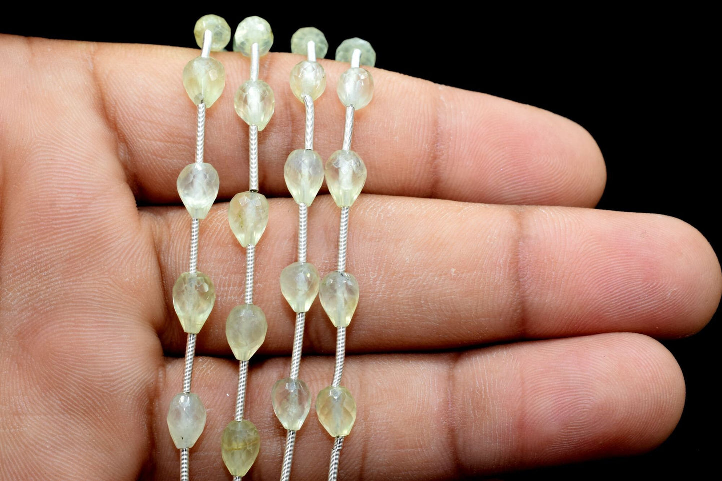 Prehnite 6x8mm Drop Briolettes,Prehnite drops strand,Jewelry making beads,Supplies beads,Prehnite drop shape Briolettes strand,Prehnite gift