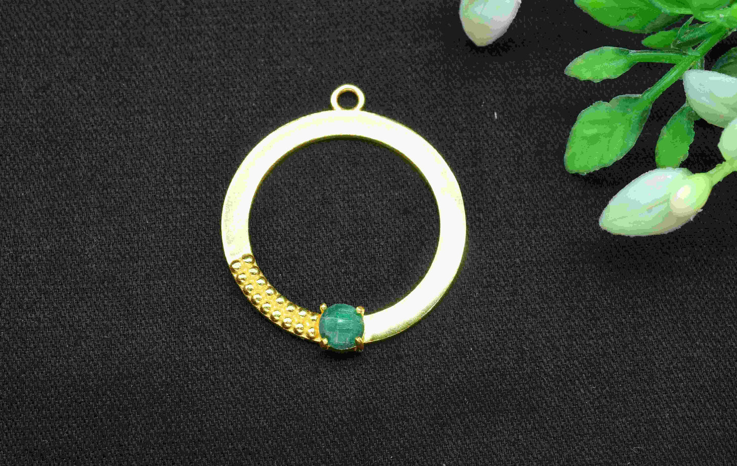 Emerald Component , Single Bail Charm , Emerald Connector Pendant , Gold Plated Connectors , Earring Component , B'day Gift