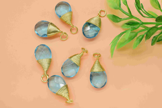 Sky Topaz Teardrop Faceted Connector,Gemstone Wire Wrapped Pendant,Loop Connector,Pendant Jewelry,Wire Wrapped Necklace,Sky Topaz Jewelry