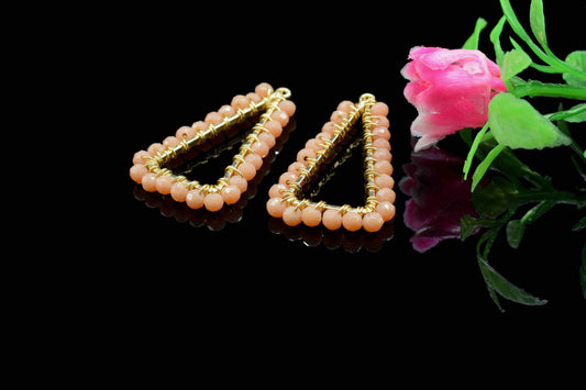 Peach Moonstone Wire Wrapped Dangle Earring, Gemstone Component, Handmade Earring Connector, Finding Necklace,Peach Quartz Component Jewelry