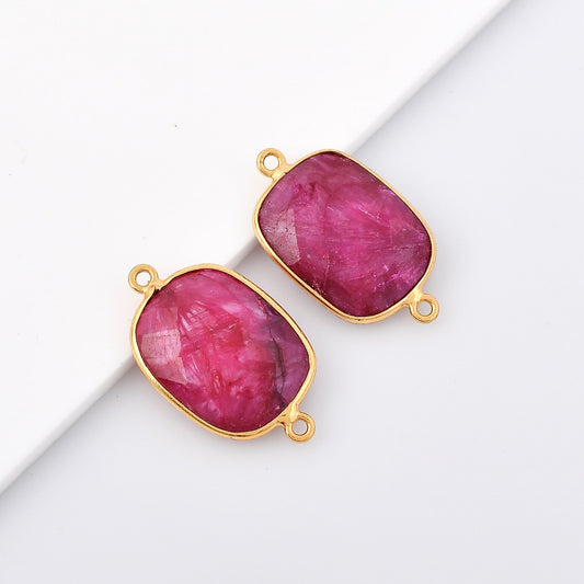 Ruby 10x14mm Bezel charm Double connector,Rectangle ShapeGold Plated bezel,Gold Vermeil Bezel,Ruby jewelry making charm,Gold-Filled bezel
