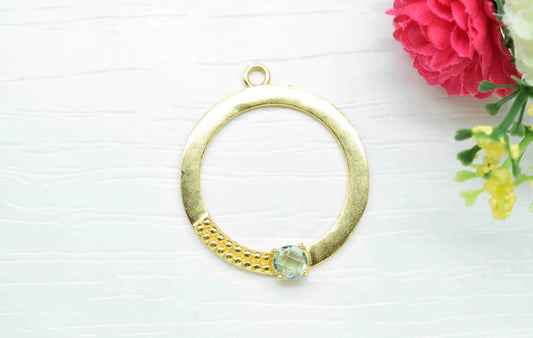 Aquamarine Component , Single Bail Charm , Aquamarine Connector Pendant , Gold Plated Connectors , Earring Component , B'day Gift