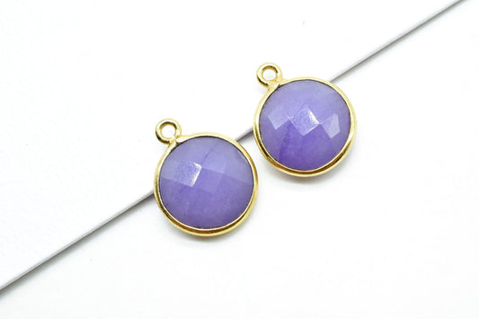 lavender 12mm Round charm,Brass Gold Plated bezel,lavender Pendant,jewelry supplies, Gold Bezel Trim Edge Faceted Gemstone,lavender charm