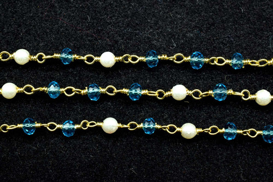 Blue Apatite Rosary Chain,Pearl Rosary Chain,jewelry making Rosary,Wire Wrapping Gemstone Chain,wire wrapped rosary chain,3mm Beaded rosary