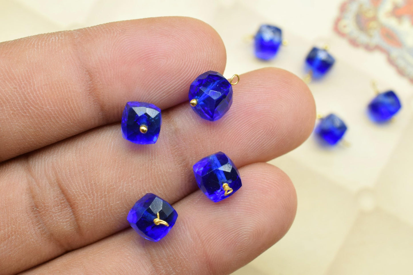 Blue Sapphire Component pendant Charm,Handmade pendant Jewelry,3D Cube Box pendant Charms,Gemstone 3D Cube Beads,Sapphire pendant Connector