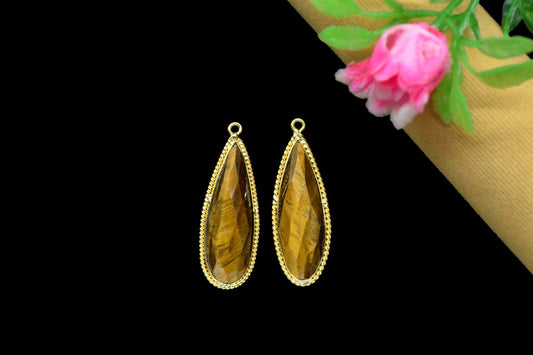 Natural Tiger Eye Gemstone 10x30mm Teardrop Shape connector,Tiger Eye charms Pendant Jewelry,Tiger Eye Gold Plating single bail connectors